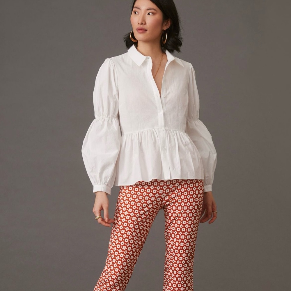 NEW‎ WITH TAGS Anthropologie White Cotton Eri + Ali Flouncy Buttondown Boho XXS